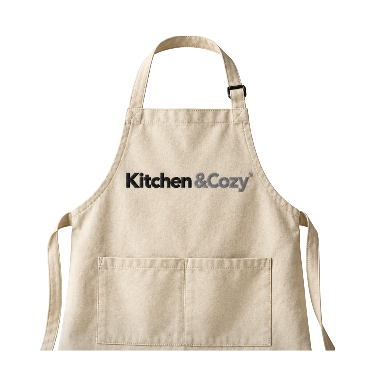 Kitchen&Cozy Beige Kitchen Apron with Adjustable Neck Strap and Front Pockets