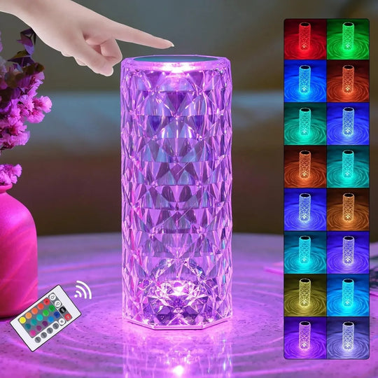 16 Colors LED Crystal Lamp Rose Light Touch Table Lamps Bedr