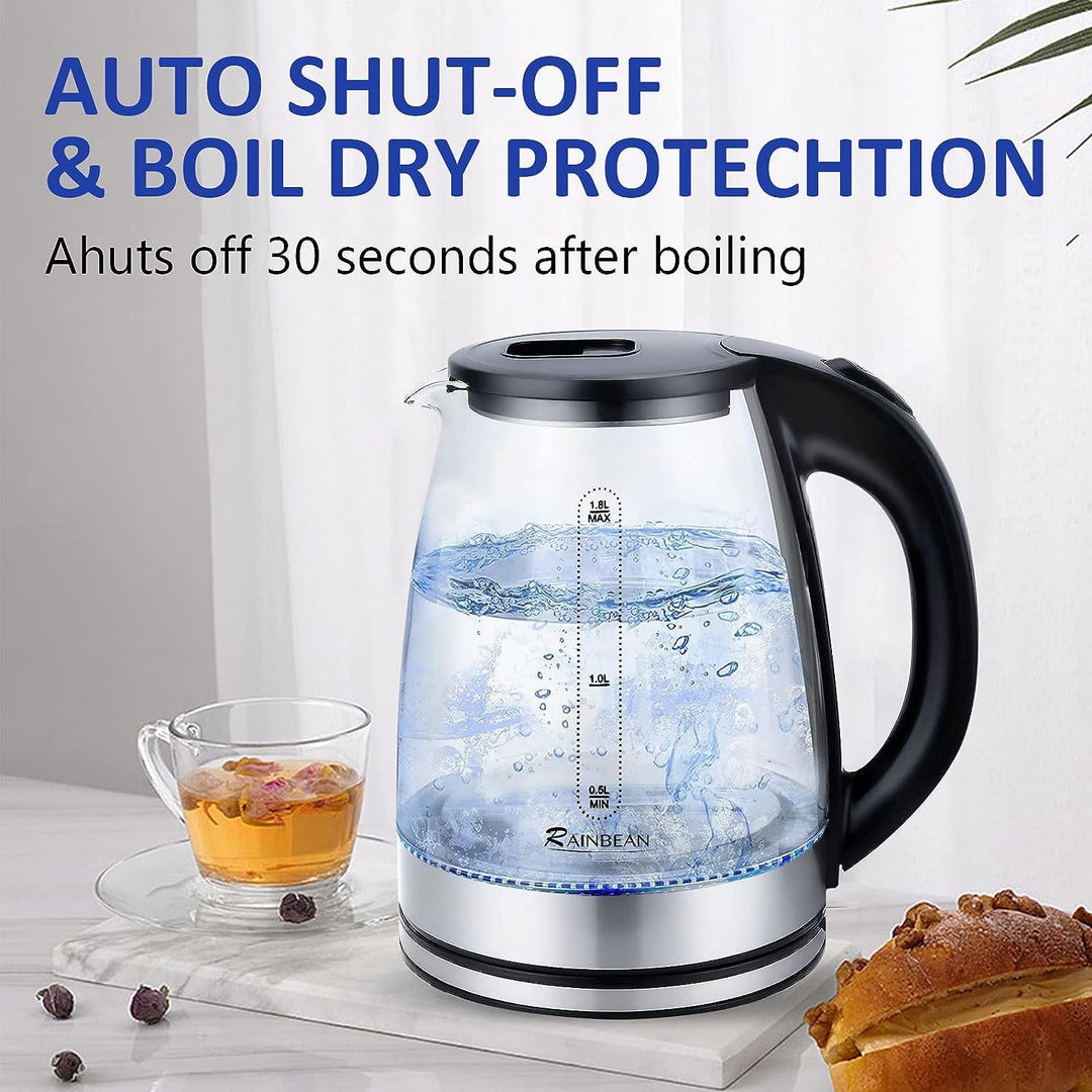 Electric Kettle Water Boiler, 1.8L Electric Tea Kettle, Wide Opening Hot Water Boiler With LED Light, Auto Shut-Off & Boil Dry Protection, Glass Black