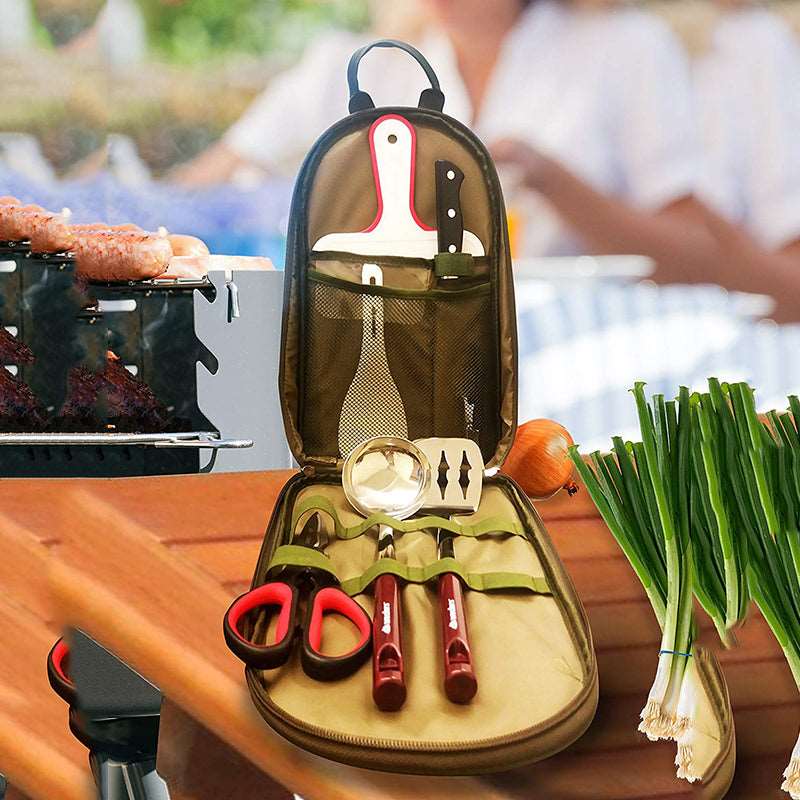 8pcs Camp Kitchen Cooking Utensil Set Travel Organizer Grill Accessories Portable Compact Gear For BBQ Camping Hiking