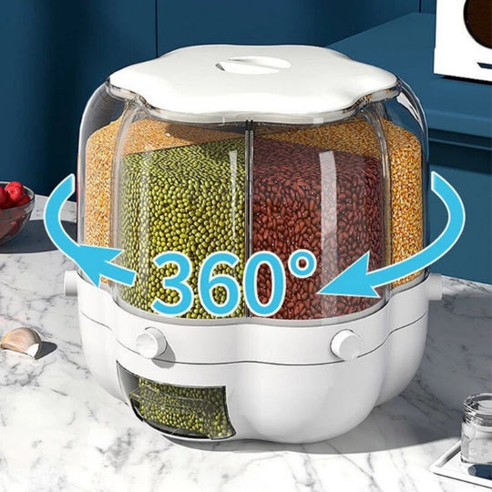 Large Food Storage Container 360 Rotating Rice Barrels Sealed Cereal Dispenser Rice Tank Grain Box Kitchen Storage Container