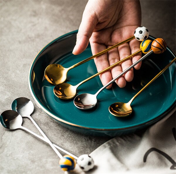 Spherical spoon stainless steel coffee spoon creative golden spoon dessert spoon mixing spoon small round spoon card milk small spoon