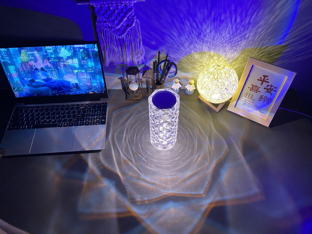 Romantic LED Rose Diamond Table Lamps For Bedroom Living Room Party Dinner Decor Creative Lights