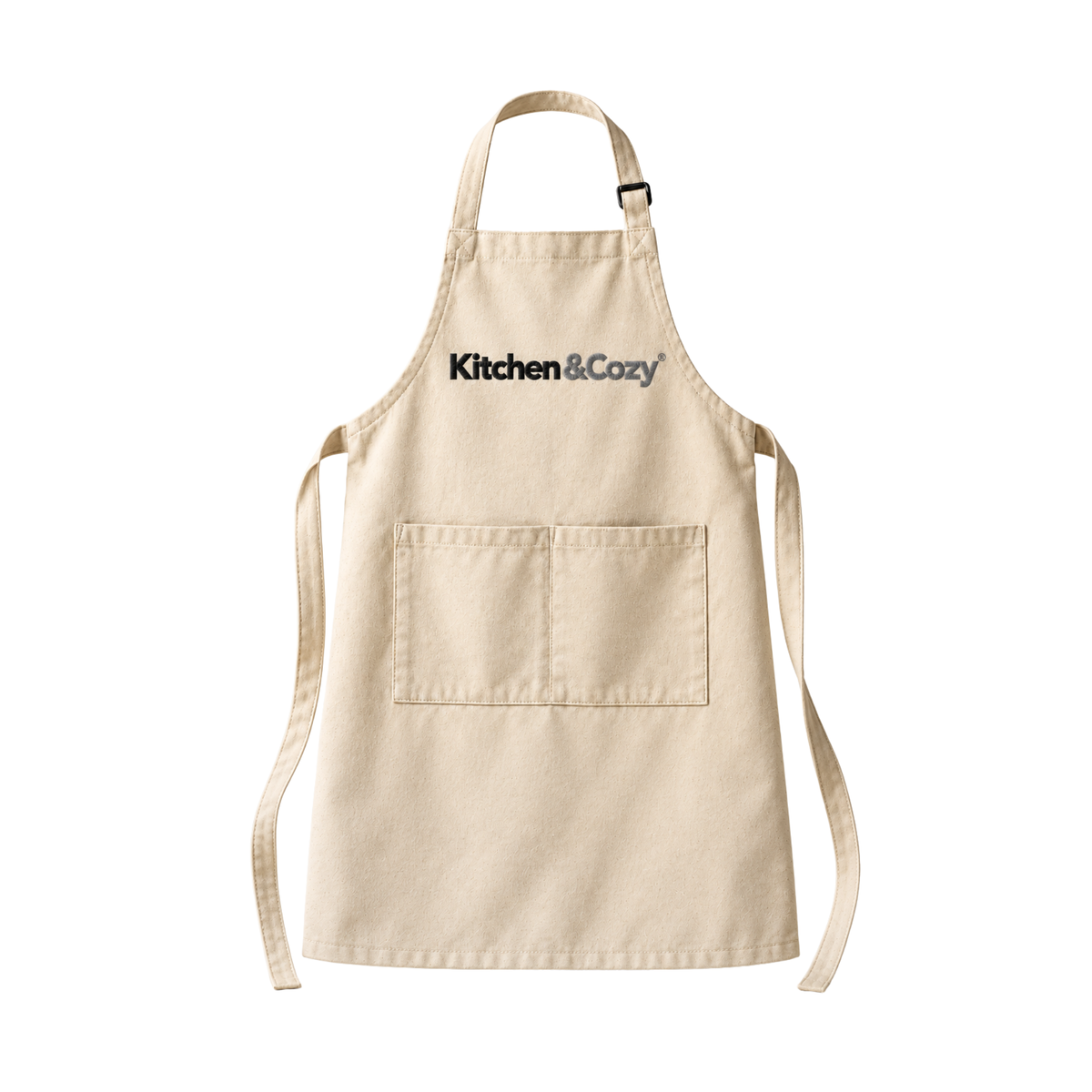 Kitchen&Cozy Beige Kitchen Apron with Adjustable Neck Strap and Front Pockets
