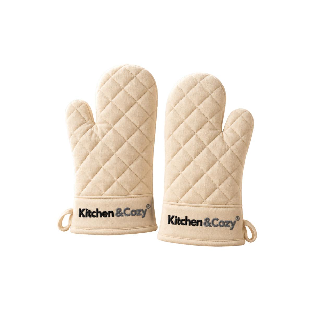 Kitchen&Cozy Beige Quilted Oven Mitts – Set of 2