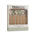 Kitchen&Cozy 6-Piece Silicone Kitchen Utensil Set with Wooden Handles