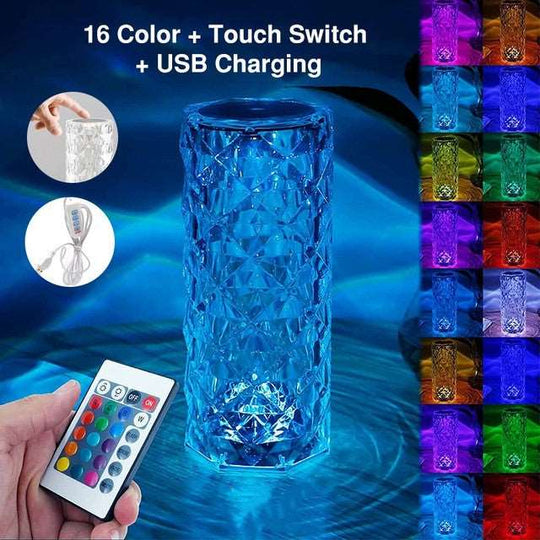 16 Colors LED Crystal Lamp Rose Light Touch Table Lamps Bedr